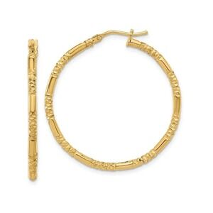 14K Yellow Gold Polished Textured Hoop Earrings 1.5" 1.65g Quality Gold MSRP 335
